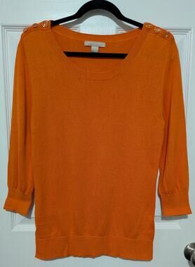 Banana Republic Orange Shoulder Button Pullover Scoop Neck Knit Sweater Medium